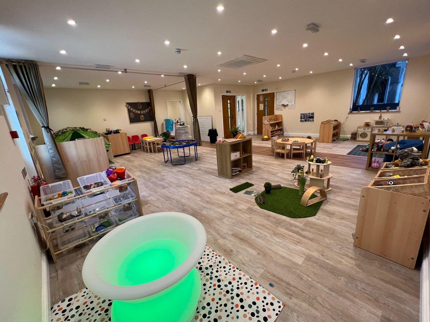 The spacious, light-filled interior of Little Giants Nursery in Uxbridge
